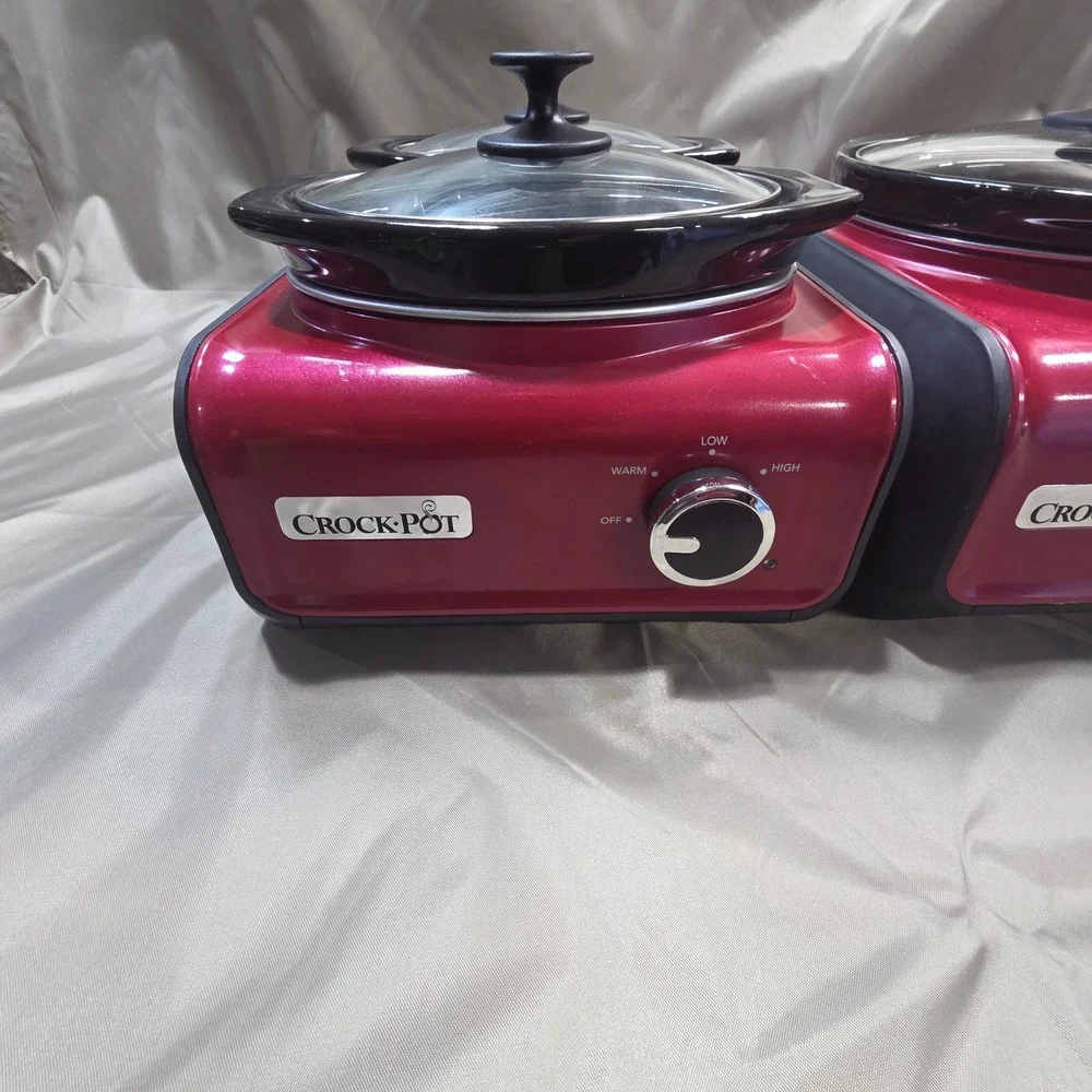 Crock-Pot Hook Up Connectable Entertaining System Red 3 Pot Set Double Single